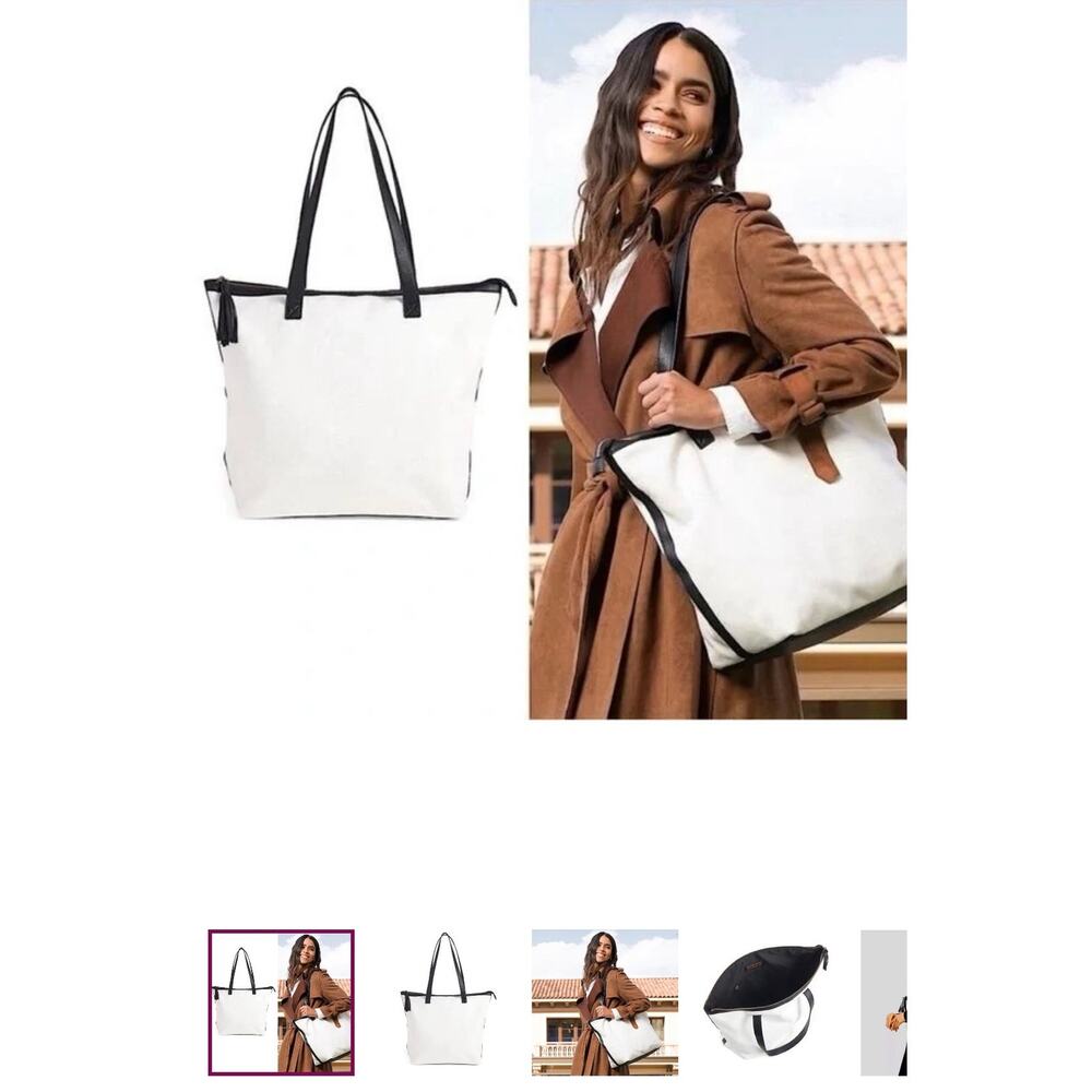 Walter Baker Vegan Leather and White Canvas Tote Bag NWT One Size